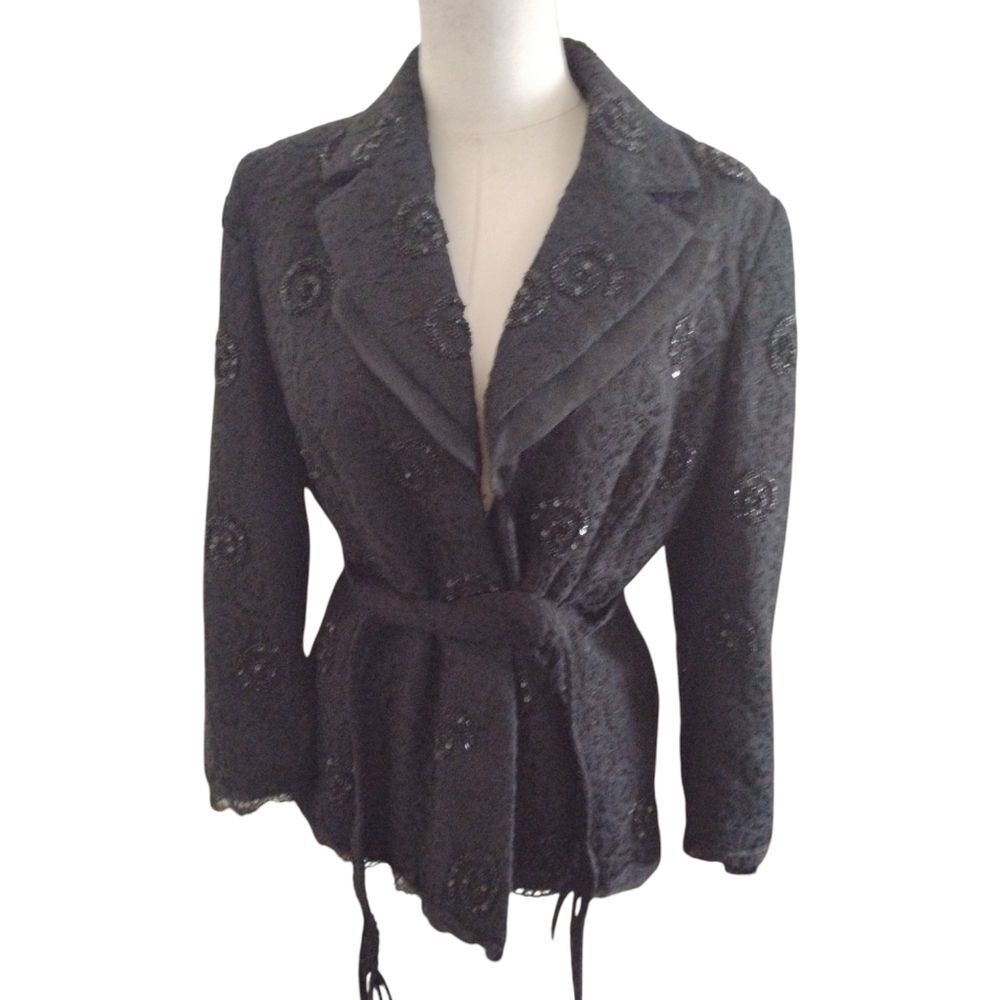 Sutton Studio Black Sequin & Beaded Double Breasted Jacket Size SP